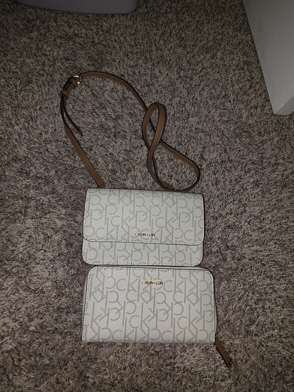 Calvin Klein White Monogram Crossbody Bag and Wallet Set
